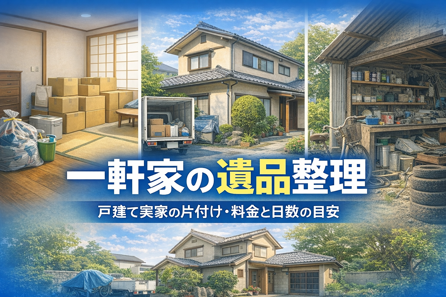 一軒家の遺品整理｜戸建て実家の片付け・料金と日数の目安
